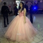 Ball Gown V-neck Velvet Tulle Ruffle Prom Dresses
