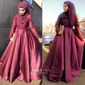 Ball Gown Illusion Lace Satin Long Sleeves Two Piece Prom Dresses