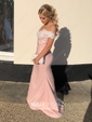 Trumpet/Mermaid Floor-length Off-the-shoulder Stretch Crepe Appliques Lace Prom Dresses