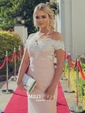 Mermaid Off-the-shoulder Stretch Crepe Modest Prom Dresses With Appliques