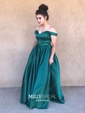 Ball Gown/Princess Floor-length Off-the-shoulder Satin Beading Prom Dresses