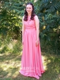 A-line Floor-length Scoop Neck Lace Chiffon Sashes / Ribbons Prom Dresses