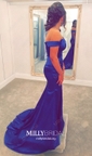 Trumpet/Mermaid Sweep Train Off-the-shoulder Silk-like Satin Split Front Prom Dresses