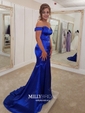 Trumpet/Mermaid Sweep Train Off-the-shoulder Silk-like Satin Split Front Prom Dresses