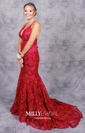 Burgundy Mermaid V-neck Lace Backless Prom Dresses