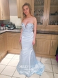 Trumpet/Mermaid Sweep Train Sweetheart Satin Beading Prom Dresses