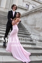Sheath/Column V-neck Jersey Cut Out Prom Dresses With Appliques