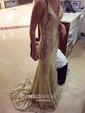 Mermaid V-neck Backless Sparkly Sequin Prom Dresses