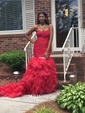 Mermaid Strapless Tulle Ruffle Tiered Prom Dresses With Ruched