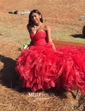 Mermaid Strapless Tulle Ruffle Tiered Prom Dresses With Ruched