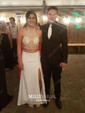 Mermaid High Neck Chiffon Two Piece Prom Dresses With Beading