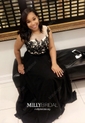 A-line Illusion Floor-length Chiffon Prom Dresses With Appliques
