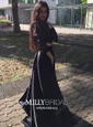 Ball Gown/Princess Floor-length Scoop Neck Lace Satin Appliques Lace Prom Dresses