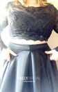 Ball Gown Illusion Lace Satin Long Sleeves Two Piece Prom Dresses