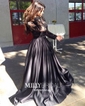 Ball Gown Illusion Lace Satin Long Sleeves Two Piece Prom Dresses