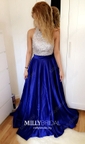 Ball Gown/Princess Floor-length Halter Satin Beading Prom Dresses