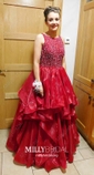 Ball Gown Scoop Neck Tulle Ruffle Tiered Prom Dresses With Beading