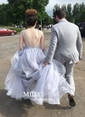 Ball Gown Scoop Neck Tulle Ruffle Tiered Prom Dresses With Beading