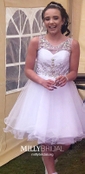 Cute A-line Scoop Neck Tulle with Beading Short/Mini Prom Dresses