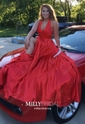 A-line V-neck Silk-like Satin Court Train Split Front Prom Dresses