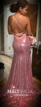 Mermaid V-neck Sparkly Sequin Prom Dresses With Appliques