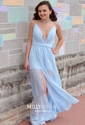 A-line V-neck Chiffon Floor-length Split Front Prom Dresses