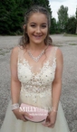 Ball Gown V-neck Floor-length Tulle Prom Dresses With Appliques