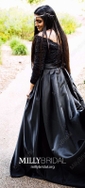 Ball Gown Off-the-shoulder Satin Modest Prom Dresses With Beading