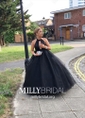 Ball Gown/Princess Sweep Train High Neck Tulle Ruffles Prom Dresses