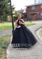 Black Ball Gown High Neck Tulle Backless Cut Out Prom Dresses