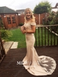 Trumpet/Mermaid Sweep Train Off-the-shoulder Stretch Crepe Beading Prom Dresses