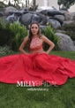 A-line High Neck Silk-like Satin Sweep Train Beading Prom Dresses