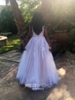 Princess V-neck Tulle Floor-length Appliques Lace Prom Dresses