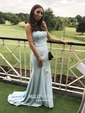 Mermaid Strapless Stretch Crepe Prom Dresses With Appliques