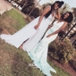 Mermaid V-neck Backless Satin Prom Dresses With Appliques