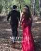 Burgundy Mermaid V-neck Lace Backless Prom Dresses