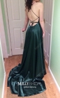 A-line Scoop Neck Satin Prom Dresses With Ruched
