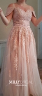 A-line Off-the-shoulder Tulle Floor-length Appliques Lace Prom Dresses