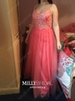 Ball Gown V-neck Backless Tulle Prom Dresses With Appliques