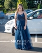 Ball Gown V-neck Backless Tulle Prom Dresses With Appliques