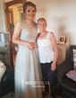 Ball Gown Scoop Neck Floor-length Tulle Prom Dresses With Beading