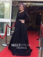 Ball Gown Illusion Lace Satin Long Sleeves Two Piece Prom Dresses