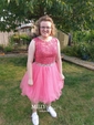 Ball Gown Scoop Neck Tulle Cut Out Prom Dresses With Appliques