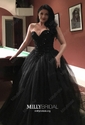 Black Ball Gown Strapless Tulle Prom Dresses With Beading