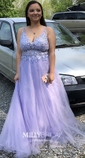 Ball Gown V-neck Floor-length Tulle Prom Dresses With Appliques