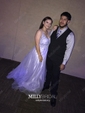 Ball Gown V-neck Floor-length Tulle Prom Dresses With Appliques