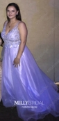 Ball Gown V-neck Floor-length Tulle Prom Dresses With Appliques