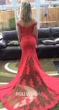 Trumpet/Mermaid Sweep Train Off-the-shoulder Stretch Crepe Beading Prom Dresses