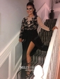 Black A-line Illusion Chiffon Tulle Prom Dresses With Appliques