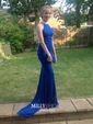 Trumpet/Mermaid High Neck Jersey Sweep Train Beading Prom Dresses